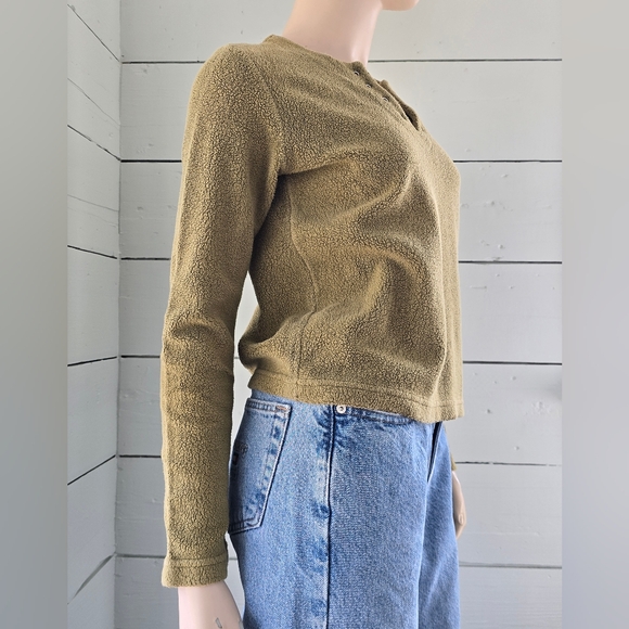 Vintage 90's  Hi-Time Olive Green  Fuzzy Knit Pullover Sweater Grommet Detail - Picture 3 of 5